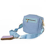 Сумка жіноча через плече з регульованим ремінцем та маленьким гаманцем, Блакитний, фото 2