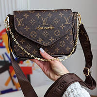 Женская кожаная сумка Louis Vuitton через плечо крос-боди клатч Луи Витон 3 в 1