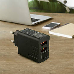 Адаптер на 2 USB з дисплеєм та підтримкою fast charge, CX QC03