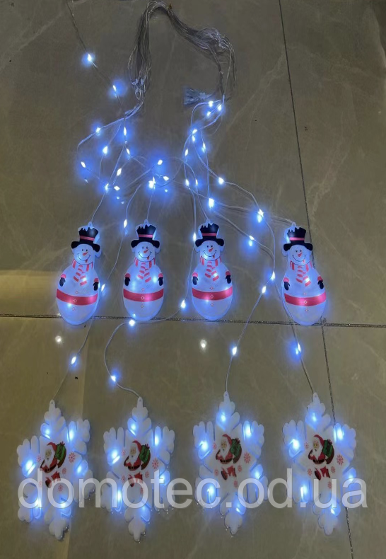 Xmas Гірлянда Штора Фігурки 3D сніговика та сніжинки 3m*70cm 95L Теплий Білий WW