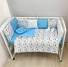 Комплект у дитяче ліжечко «Космос біло-блакитний». Набір бортики для хлопчика в ліжечко