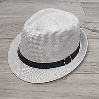 Летняя соломенная шляпа трилби белый с ремешком 56-58р (856)