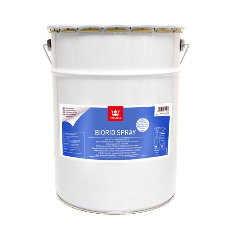 Tikkurila Biorid Spray – фарба з мікропорами для усунення ефекту конденсації вологи, 18 л