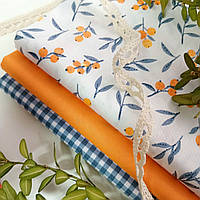 Набір бавовняної тканини для рукоділля помаранчево-джинсовий з 3-х відрізків