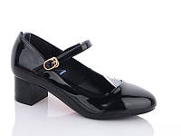 Черные туфли на маленьком каблуке с ремешком 34 35