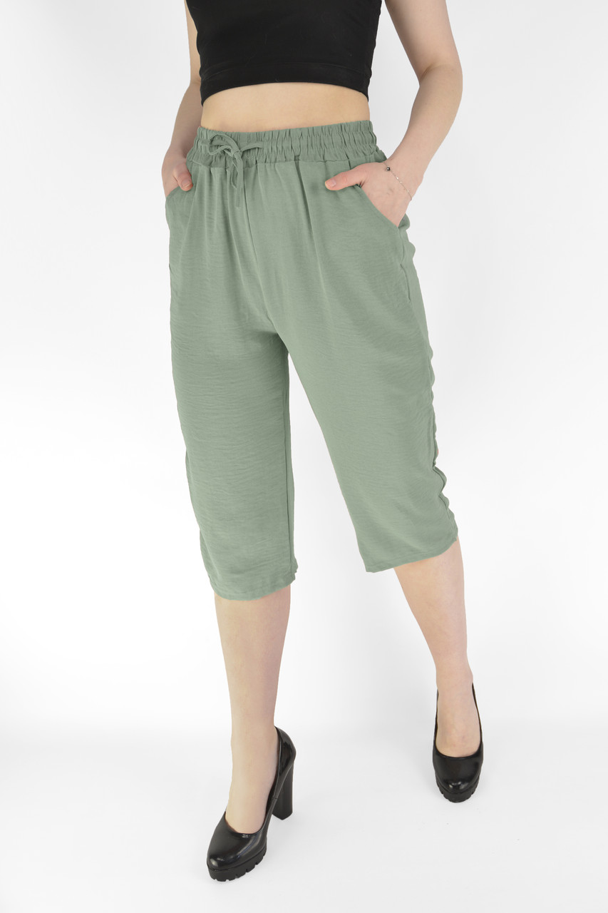 Бриджі жіночі віскоза Капрі літні шифон Kenalin Колір хакі 3XL/4XL