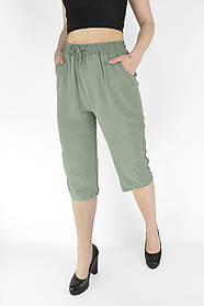 Бриджі жіночі віскоза Капрі літні шифон Kenalin Колір хакі 3XL/4XL