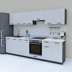 Кухня готова 2.8 м, модульний кухонний гарнітур 280 см Opendoors Світлий сірий-Графіт