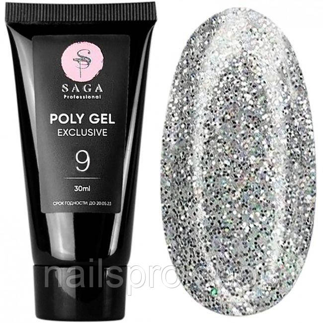 Полігель Saga Poly Gel Exclusive №9 (сріблястий з шиммером), 30 мл