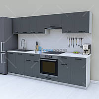 Современная кухня 2.8м, готовый модульный кухонный гарнитур 280 см Opendoors Графит-Светлый серый