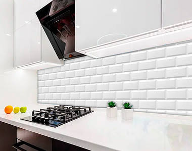Наклейка на кухонний фартух 60 х 200 см, Біло-сіра, з фотодруком та захисною ламінацією світлі цеглини