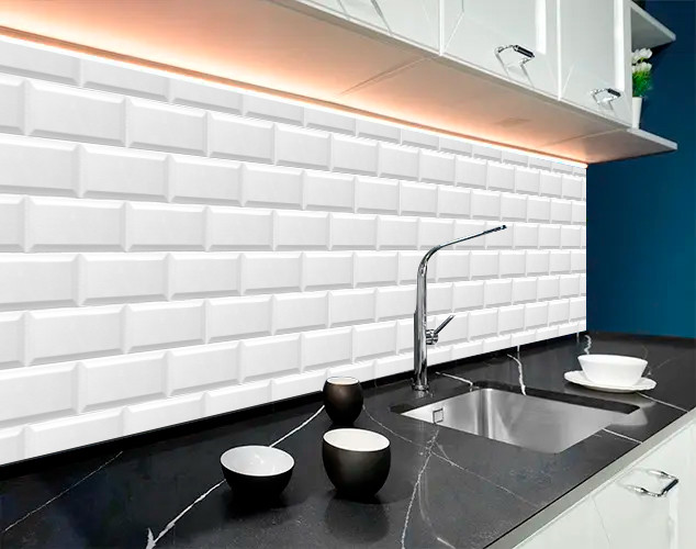 Наклейка на кухонний фартух 60 х 200 см, Біло-сіра, з фотодруком та захисною ламінацією світлі цеглини