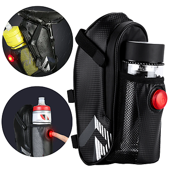 Велосумка під сідло 3в1 водостійка / Підсидільна сумка на велосипед з кишенею для фляги та мигалкою