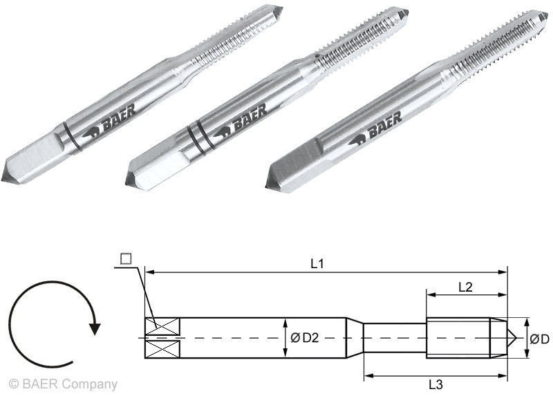 Мітчик ручний   HSSG  (3 шт.) M 6 x 1,0  BAER  (Німеччина)