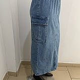 Спідниця джинсова на гумці карго кишені міді розріз 36 синя, фото 2
