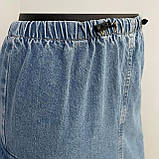 Спідниця джинсова на гумці карго кишені міді розріз 36 синя, фото 6