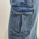 Спідниця джинсова на гумці карго кишені міді розріз 36 синя, фото 5