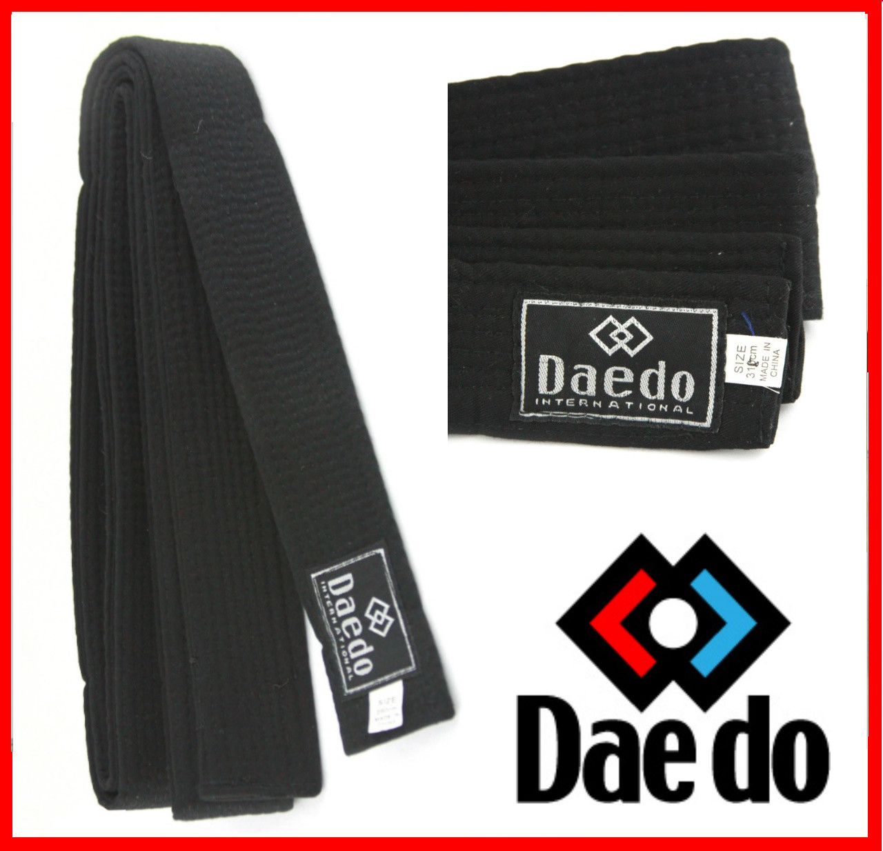 Пояс для кімоно чорний Daedo тхеквондо карате айкідо дзюдо джиу джитсу одяг для бойових мистецтв