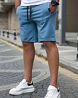 Мужские шорты голубые базовые трикотажные на лето спортивные | Бриджи короткие повседневные