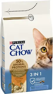 Сухий корм для дорослих котів Purina Cat Chow Feline 3-in-1 з формулою потрійної дії, з індичкою 1.5 кг