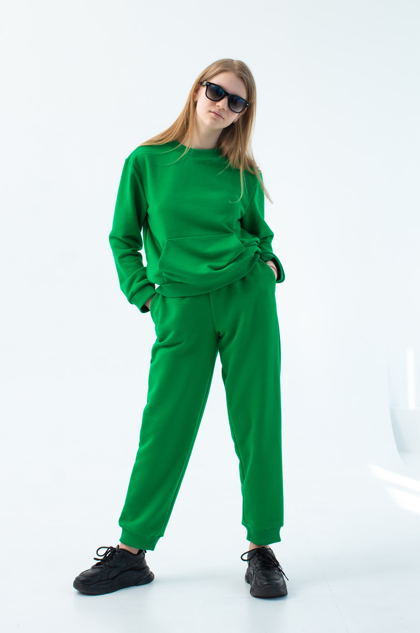 Теплий спортивний костюм на дівчинку з кишенею кенгуру, фото 1