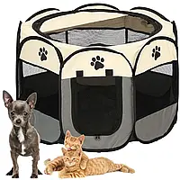 Складаний манеж для собак і кішок 114 см для дому бежево-сірий