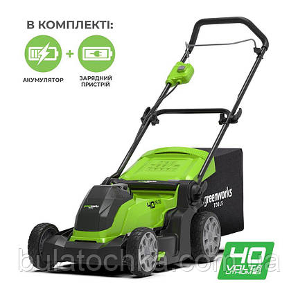 Газонокосарка акумуляторна Greenworks G40LM41K2 з АКБ 2 Ah і ЗП, фото 1