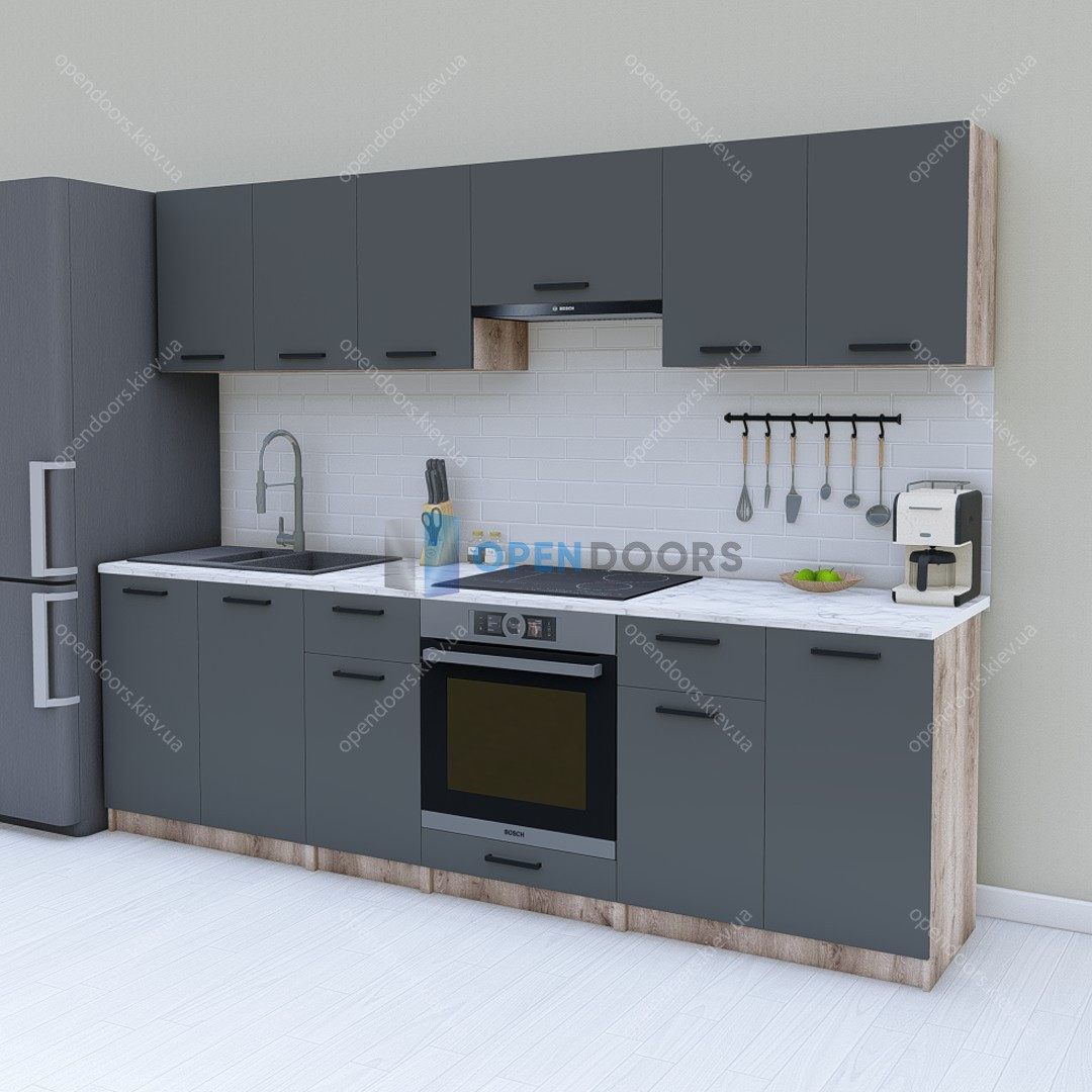 Бюджетна сучасна кухня 2.6 м, готовий модульний кухонний гарнітур у стилі лофт 260 см Opendoors