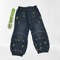 Джинси дитячі дівчаток з квіточками + зелений пояс