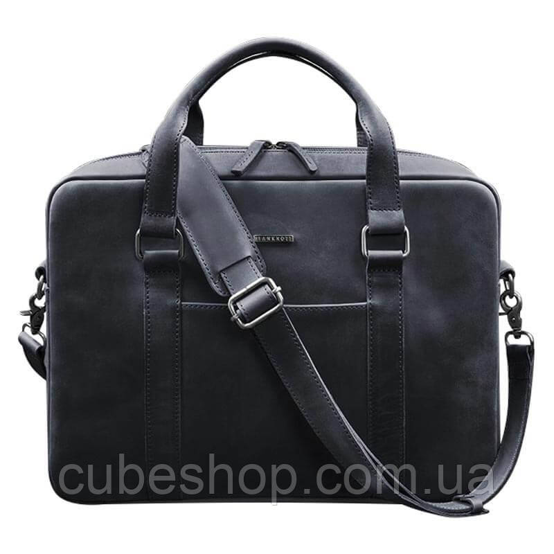 Ділова сумка для ноутбука і документів (темно-синя) шкіра Crazy Horse
