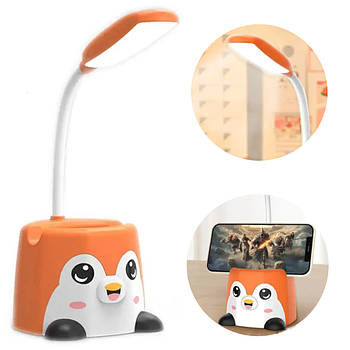 Лампа-нічник акумуляторна Пінгвін, EL-HK28-4C / Дитячий світильник / Лампа з підставкою для телефону