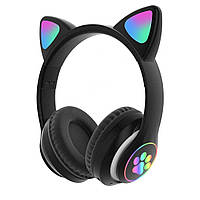 Беспроводные наушники с кошачьими Ушками Bluetooth Cat STN-23 с микрофоном, AUX, LED подсветка черные Black