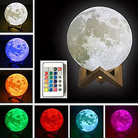 RGB Нічник Місяць на пульті настільний світильник 3D Moon Light Lamp сенсорне керування 15 см з акумулятором