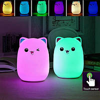 Дитячий силіконовий LED-нічник Котик Light Cat. RGB-светильник світлодіодний з акумулятором