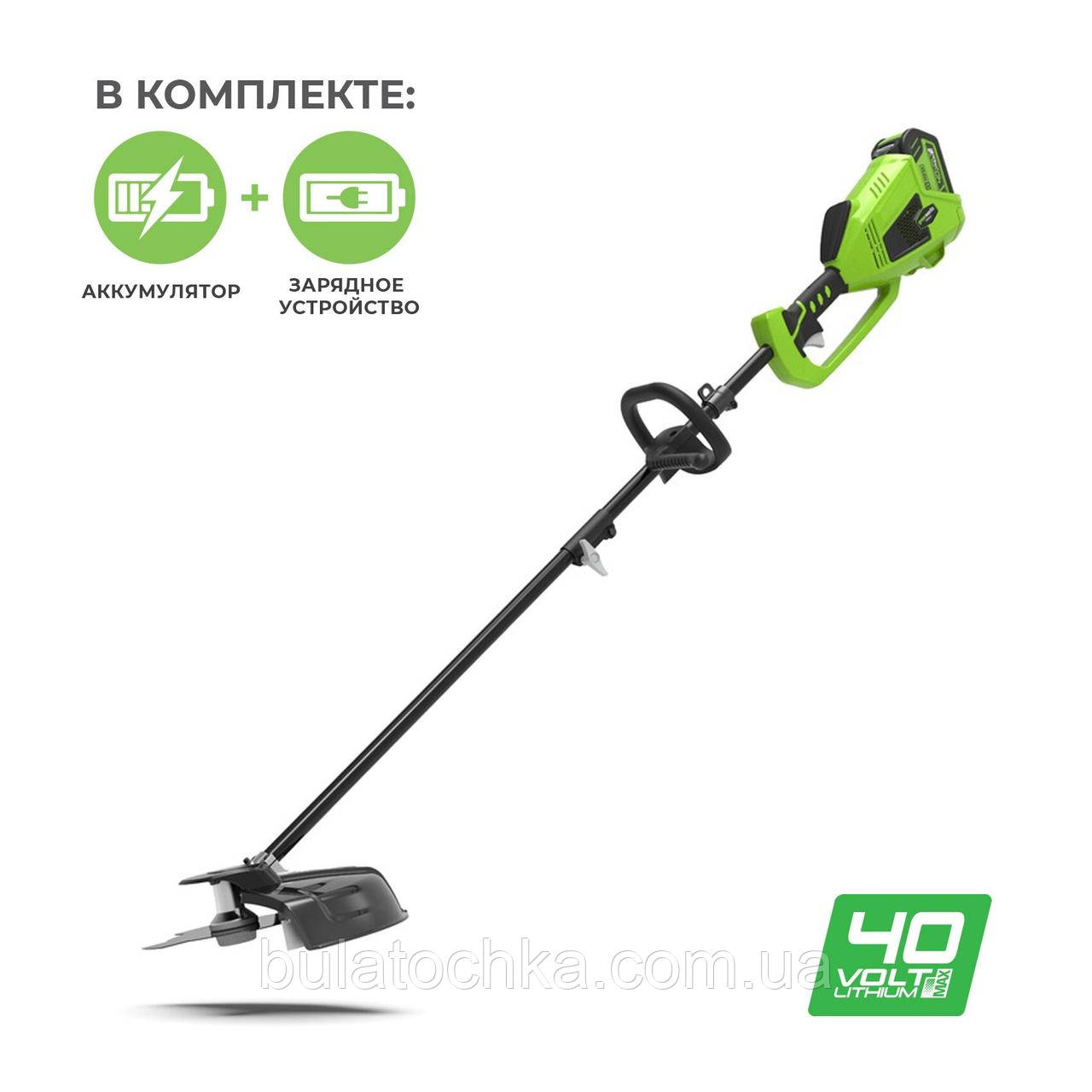 Тример акумуляторний Greenworks GD40BCK4 з АКБ 4 Ah і ЗП
