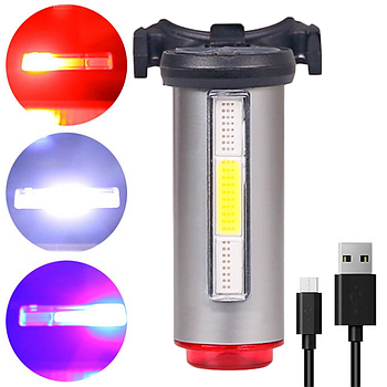 Ліхтар велосипедний задній з USB-зарядкою та 3 кольорами світла / Велоліхтар-мигалка / Стоп сигнал на велосипед