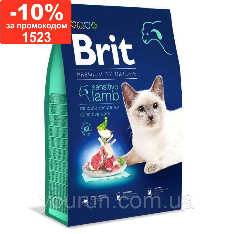 Brit Premium Cat Sensitive Lamb - Сухой корм с ягнёнком для взрослых котов с чувствительным пищеварением 8 кг - фото 1 - id-p495289080