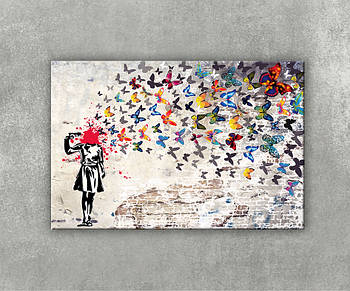 Картина постріл у голову Дівчинка з метеликами Яскрава картина Постріл Метелики Вуличний стиль