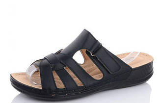 Шльопанці великих розмірів жіночі Коронате еко шкіра з липучкою на широку ногу чорні