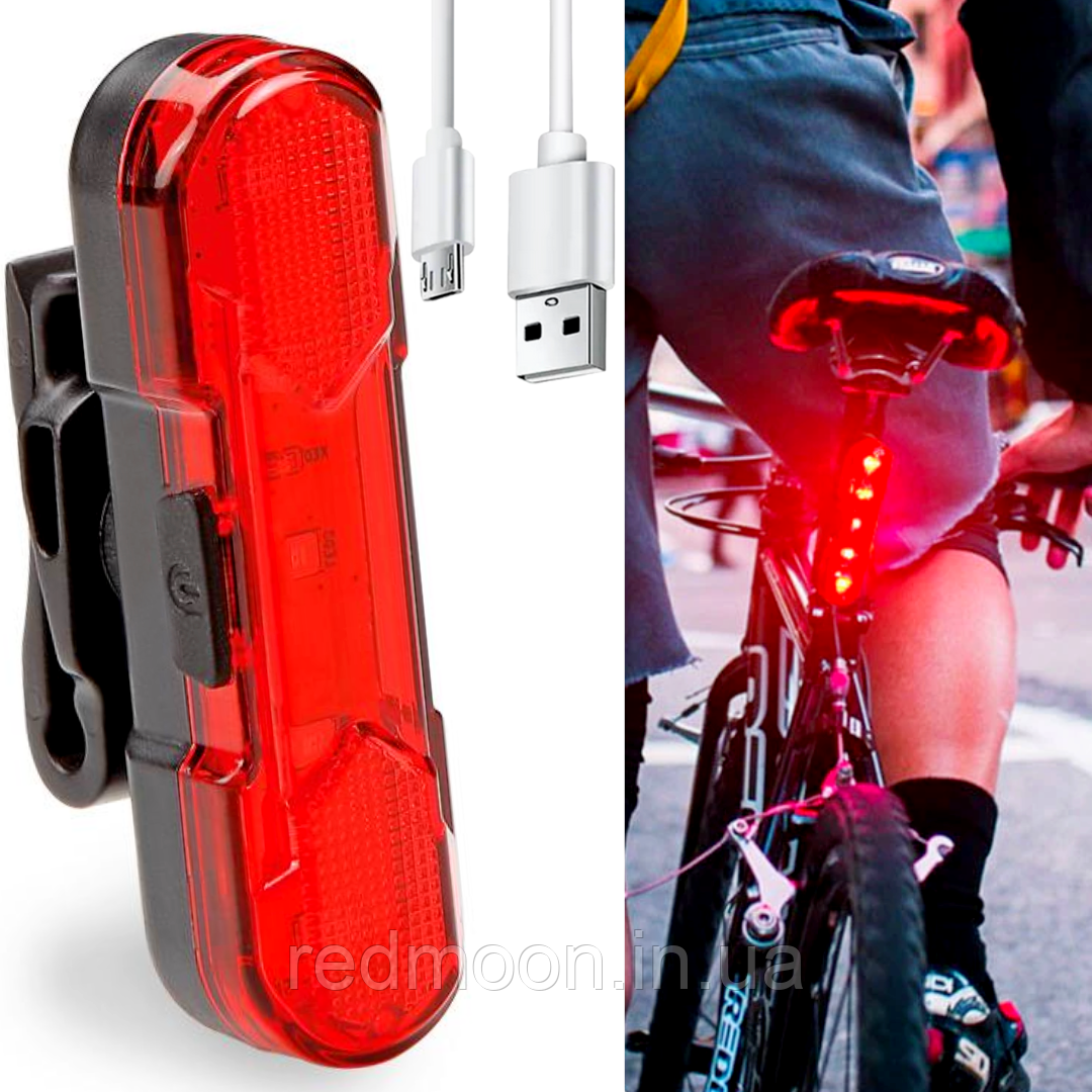 Ліхтар велосипедний задній з USB-зарядкою / Стоп сигнал на велосипед / Велосипедна фара-мигалка задня, фото 1