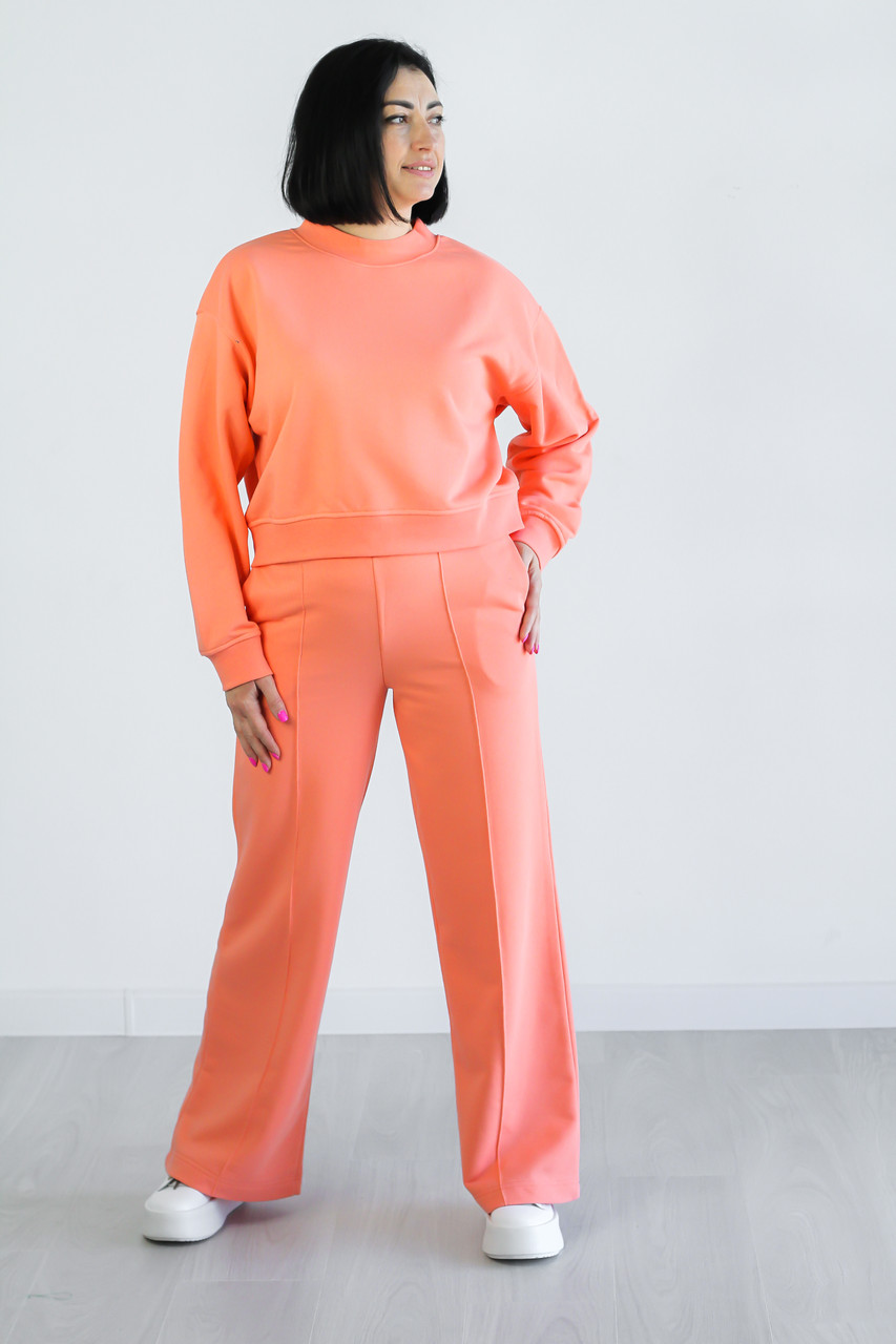 Костюм жіночий кофта та штани палаццо турецька тринитка кольору персик