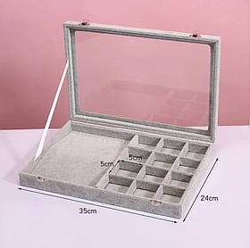 Органайзер для прикрас 35×24×5 см сірого кольору
