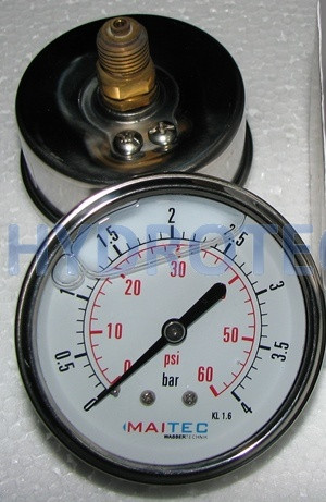 Манометр осьовий гліцериновий (0-16 барів) 63 мм вібростійкий, у неірж.корпусі, фото 1