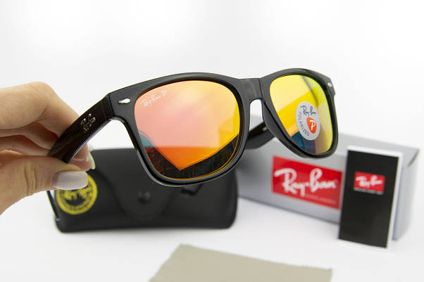 Сонцезахисні окуляри RAY BAN Wayfarer поляризаційні антивідблискові (арт. 2140P) персикові дзеркальні/глянець, фото 3
