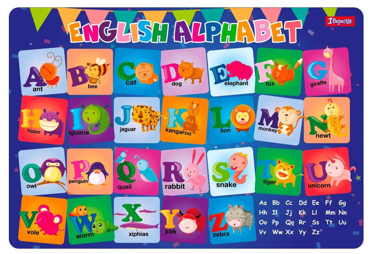 Підкладка настільна 1 Вересня пластикова 42,5*29см Абетка (англ.) 491867, фото 1