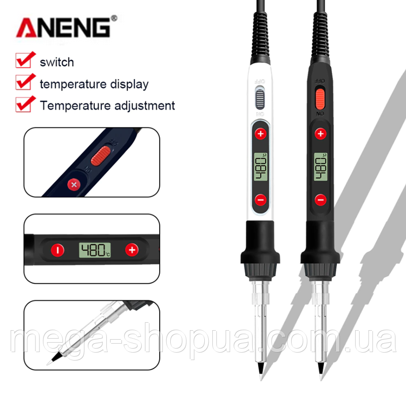 Електричний паяльник 80W/Ватів з регулюванням температури та цифровим дисплеєм Aneng GTR80 Чорний, фото 1