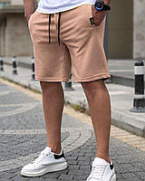 Мужские шорты бежевые базовые трикотажные на лето спортивные | Бриджи короткие повседневные