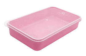 Ємність харчова прямокутна з кришкою рожева 0,5л (ПолімерАгро) 18х11х3 см