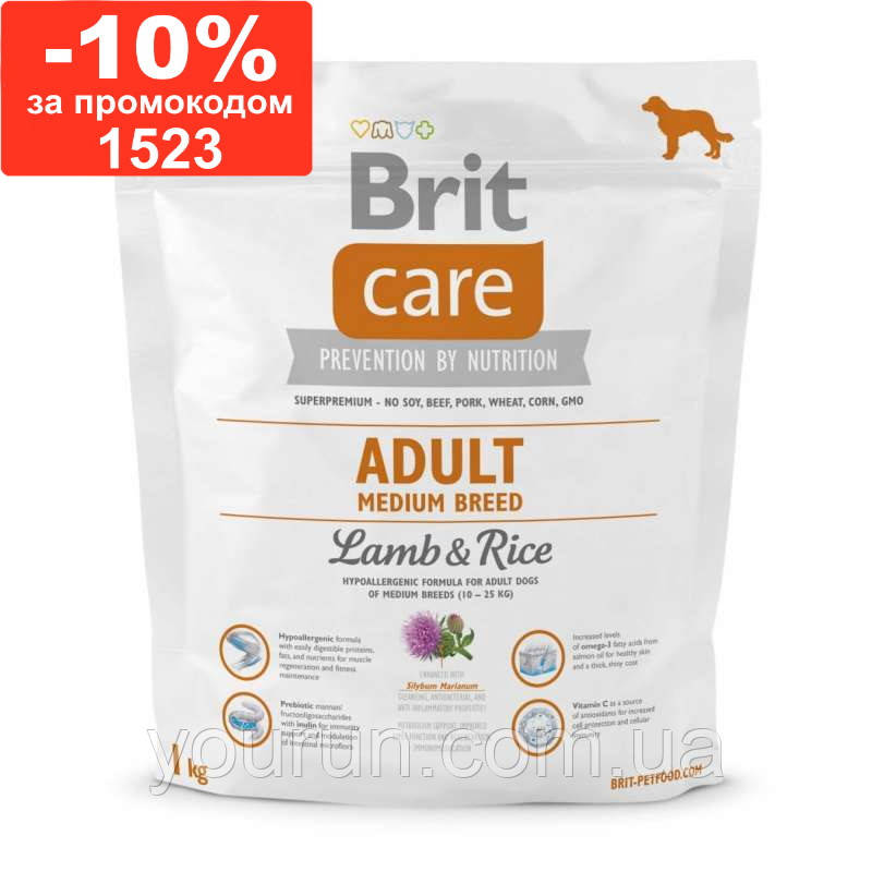 Brit Care (Брит Кеа) Adult Medium Breed Lamb & Rice Корм для дорослих собак середніх порід ягня/рис 1 кг