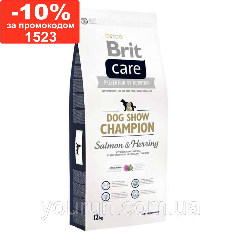 Brit Care Dog Show Champion -Корм для підтримки виставкових собак у відмінній формі (лосось/оселедець)12 кг